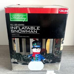 Living Solutions 6’ Airblown Inflatable Snowman Christmas Yard Decor LED Lights